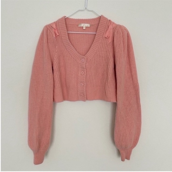 LoveShackFancy Branton Cashmere Cropped Cardigan Sweater Pink - Picture 7 of 10